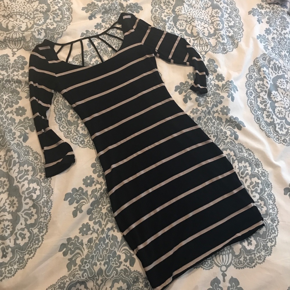Black and Tan Striped Mini Dress